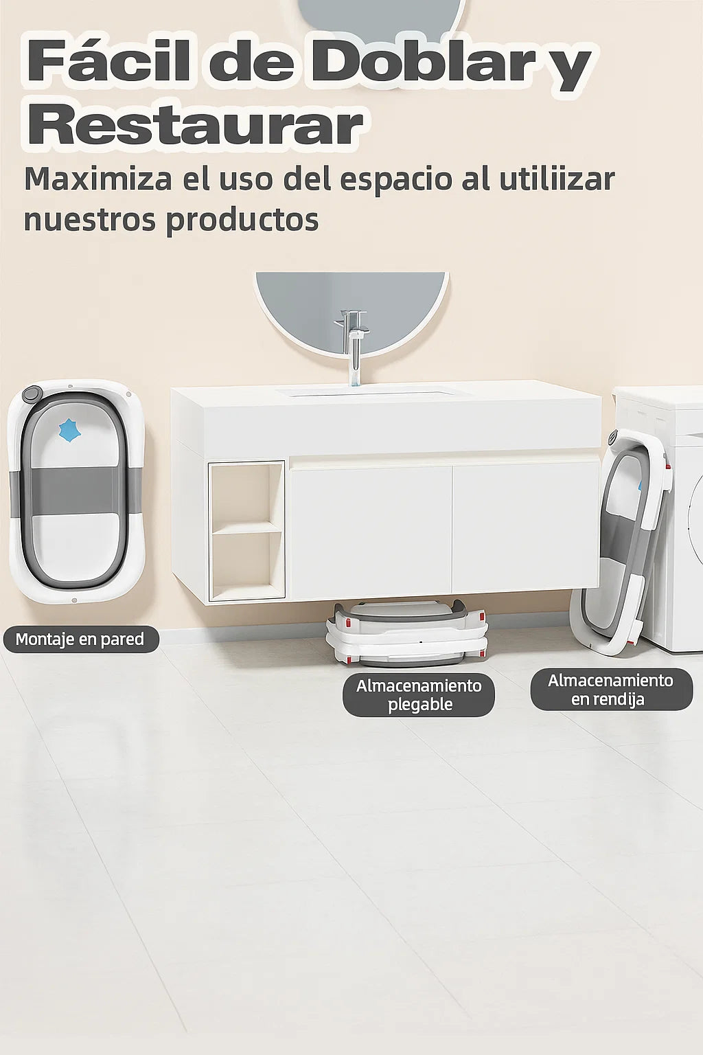BAÑERA RETRÁCTIL CON COJÍN PARA BEBÉS